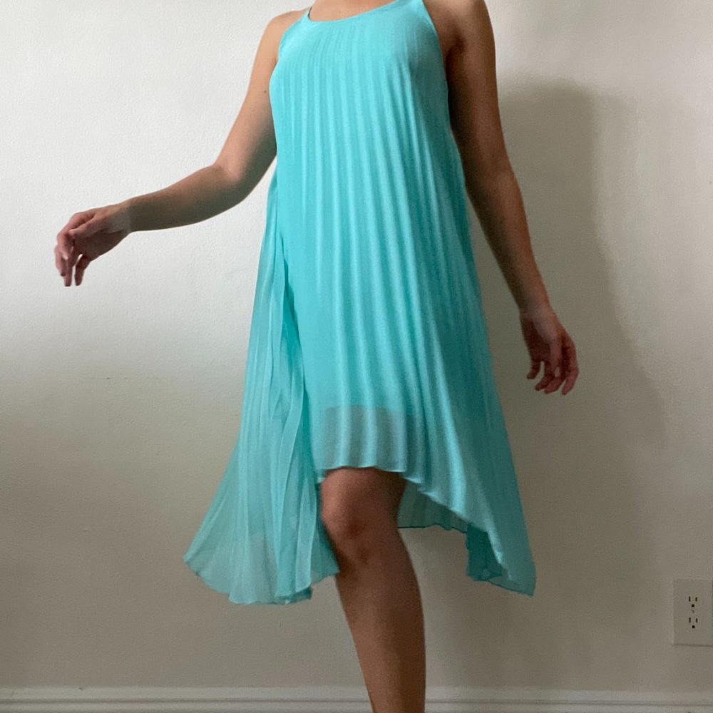 Pleated Chiffon Midi Dress Size S mint color